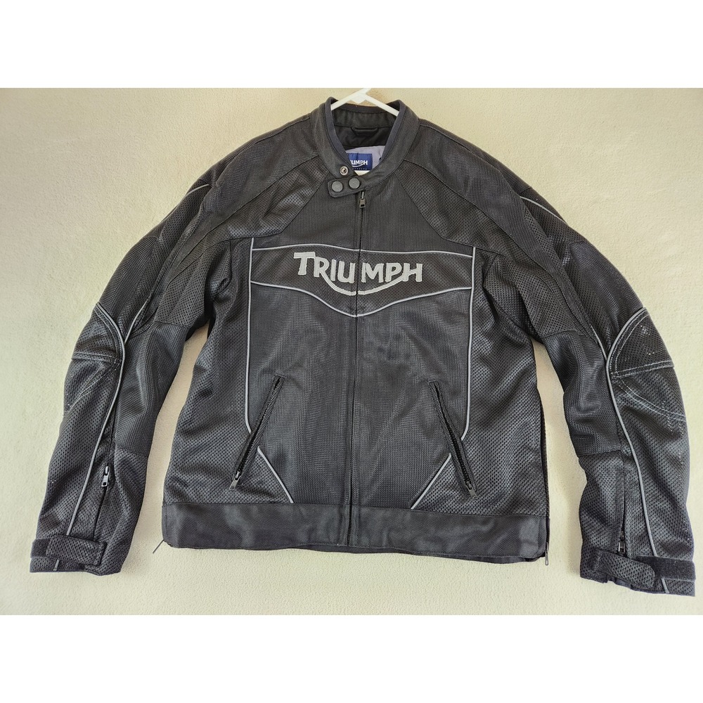 Triumph Motorcycle Jacket Mens 46/56 Black Mesh Padded Racer Biker Moto
